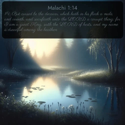 citation biblique : 14. But cursed be the deceiver, which hath in his flock a male, and voweth, and sacrificeth unto the LORD a corrupt thing: for I am a great King, saith the LORD of hosts, and my name is dreadful among the heathen.
 sur fond image nature