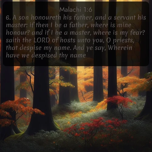 citation biblique : 6. A son honoureth his father, and a servant his master: if then I be a father, where is mine honour? and if I be a master, where is my fear? saith the LORD of hosts unto you, O priests, that despise my name. And ye say, Wherein have we despised thy name?
 sur fond image nature