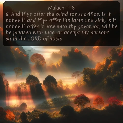 citation biblique : 8. And if ye offer the blind for sacrifice, is it not evil? and if ye offer the lame and sick, is it not evil? offer it now unto thy governor; will he be pleased with thee, or accept thy person? saith the LORD of hosts.
 sur fond image nature