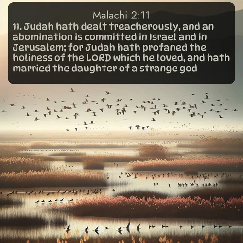 citation biblique : 11. Judah hath dealt treacherously, and an abomination is committed in Israel and in Jerusalem; for Judah hath profaned the holiness of the LORD which he loved, and hath married the daughter of a strange god.
 sur fond image nature