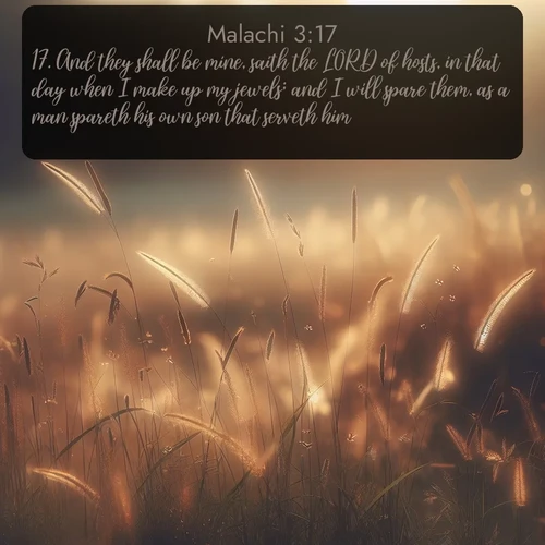 citation biblique : 17. And they shall be mine, saith the LORD of hosts, in that day when I make up my jewels; and I will spare them, as a man spareth his own son that serveth him.
 sur fond image nature