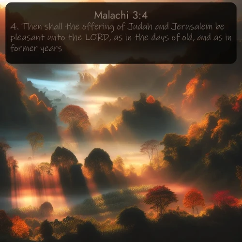 citation biblique : 4. Then shall the offering of Judah and Jerusalem be pleasant unto the LORD, as in the days of old, and as in former years.
 sur fond image nature