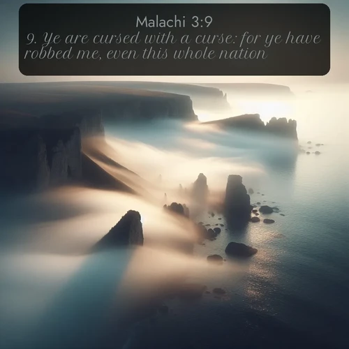 citation biblique : 9. Ye are cursed with a curse: for ye have robbed me, even this whole nation.
 sur fond image nature