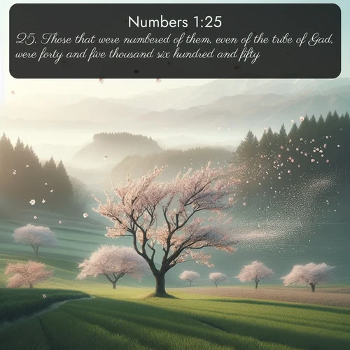 citation biblique : 25. Those that were numbered of them, even of the tribe of Gad, were forty and five thousand six hundred and fifty.
 sur fond image nature