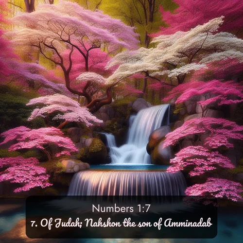 citation biblique : 7. Of Judah; Nahshon the son of Amminadab.
 sur fond image nature