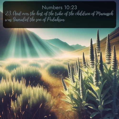 citation biblique : 23. And over the host of the tribe of the children of Manasseh was Gamaliel the son of Pedahzur.
 sur fond image nature