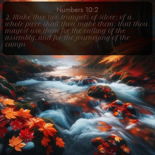 citation biblique : 2. Make thee two trumpets of silver; of a whole piece shalt thou make them: that thou mayest use them for the calling of the assembly, and for the journeying of the camps.
 sur fond image nature