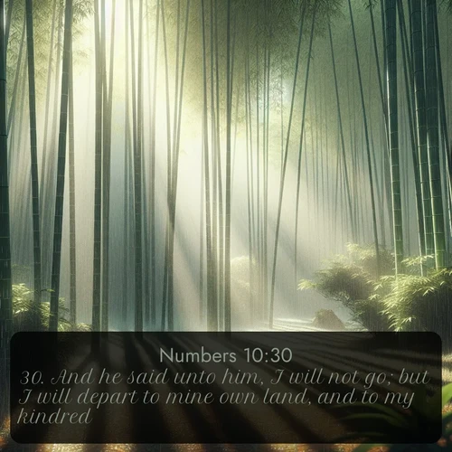 citation biblique : 30. And he said unto him, I will not go; but I will depart to mine own land, and to my kindred.
 sur fond image nature