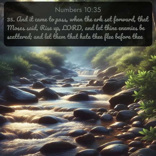 citation biblique : 35. And it came to pass, when the ark set forward, that Moses said, Rise up, LORD, and let thine enemies be scattered; and let them that hate thee flee before thee.
 sur fond image nature