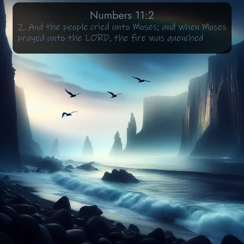citation biblique : 2. And the people cried unto Moses; and when Moses prayed unto the LORD, the fire was quenched.
 sur fond image nature