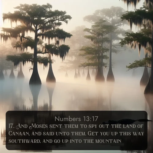 citation biblique : 17. And Moses sent them to spy out the land of Canaan, and said unto them, Get you up this way southward, and go up into the mountain:
 sur fond image nature
