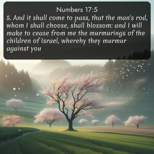citation biblique : 5. And it shall come to pass, that the man&#039;s rod, whom I shall choose, shall blossom: and I will make to cease from me the murmurings of the children of Israel, whereby they murmur against you.
 sur fond image nature