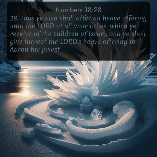 citation biblique : 28. Thus ye also shall offer an heave offering unto the LORD of all your tithes, which ye receive of the children of Israel; and ye shall give thereof the LORD&#039;s heave offering to Aaron the priest.
 sur fond image nature