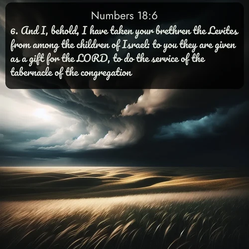 citation biblique : 6. And I, behold, I have taken your brethren the Levites from among the children of Israel: to you they are given as a gift for the LORD, to do the service of the tabernacle of the congregation.
 sur fond image nature