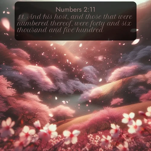 citation biblique : 11. And his host, and those that were numbered thereof, were forty and six thousand and five hundred.
 sur fond image nature