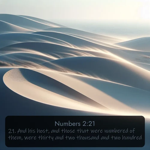 citation biblique : 21. And his host, and those that were numbered of them, were thirty and two thousand and two hundred.
 sur fond image nature