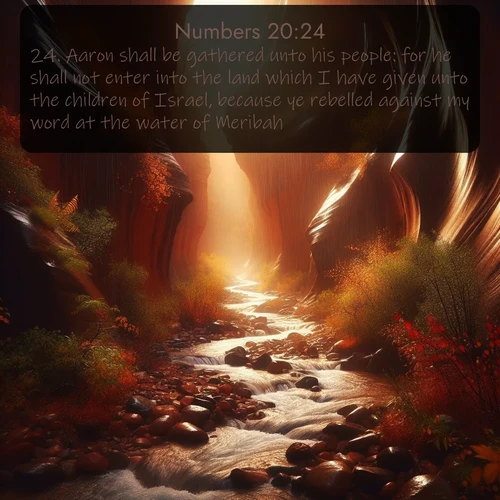 citation biblique : 24. Aaron shall be gathered unto his people: for he shall not enter into the land which I have given unto the children of Israel, because ye rebelled against my word at the water of Meribah.
 sur fond image nature