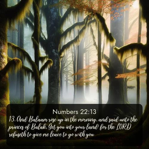 citation biblique : 13. And Balaam rose up in the morning, and said unto the princes of Balak, Get you into your land: for the LORD refuseth to give me leave to go with you.
 sur fond image nature