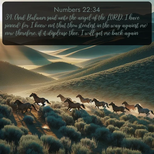 citation biblique : 34. And Balaam said unto the angel of the LORD, I have sinned; for I knew not that thou stoodest in the way against me: now therefore, if it displease thee, I will get me back again.
 sur fond image nature