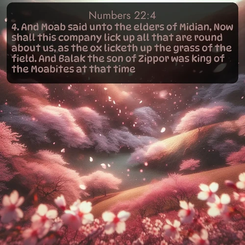 citation biblique : 4. And Moab said unto the elders of Midian, Now shall this company lick up all that are round about us, as the ox licketh up the grass of the field. And Balak the son of Zippor was king of the Moabites at that time.
 sur fond image nature