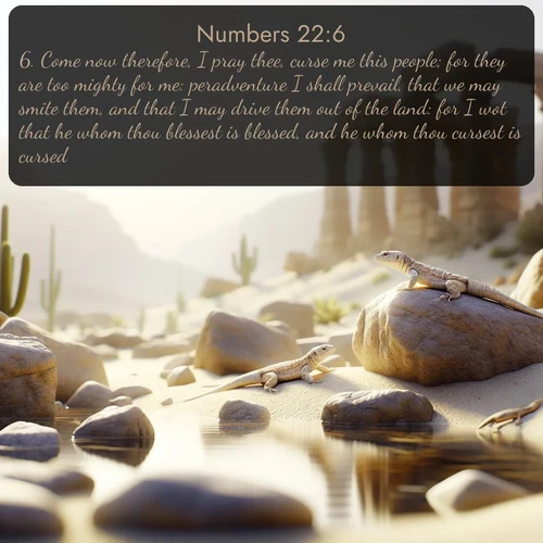 citation biblique : 6. Come now therefore, I pray thee, curse me this people; for they are too mighty for me: peradventure I shall prevail, that we may smite them, and that I may drive them out of the land: for I wot that he whom thou blessest is blessed, and he whom thou cursest is cursed.
 sur fond image nature