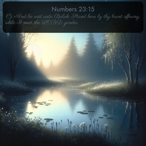 citation biblique : 15. And he said unto Balak, Stand here by thy burnt offering, while I meet the LORD yonder.
 sur fond image nature