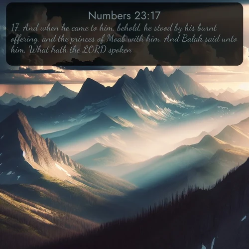 citation biblique : 17. And when he came to him, behold, he stood by his burnt offering, and the princes of Moab with him. And Balak said unto him, What hath the LORD spoken?
 sur fond image nature