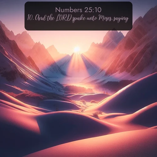 KJV Numbers  ; image nature: image with the bible verse :And the LORD spake unto Moses, saying, ; Explore a winter collection of Bible verse images adorned with photos of icy landscapes, frozen waterfalls, and snow-covered forests. These scenes capture divine tranquility and purity. Download inspiring verses like KJV Numbers 25:10. Current verse is overlayed with the thematic nature scene : Winter sunset paints snow-covered peaks in shades of rose and gold. ; 25:10