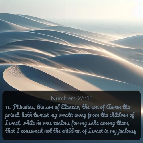 citation biblique : 11. Phinehas, the son of Eleazar, the son of Aaron the priest, hath turned my wrath away from the children of Israel, while he was zealous for my sake among them, that I consumed not the children of Israel in my jealousy.
 sur fond image nature