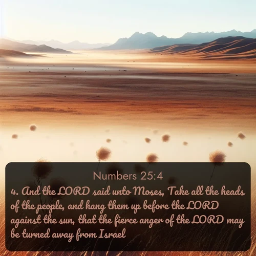 citation biblique : 4. And the LORD said unto Moses, Take all the heads of the people, and hang them up before the LORD against the sun, that the fierce anger of the LORD may be turned away from Israel.
 sur fond image nature