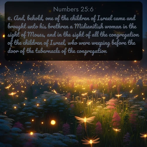 citation biblique : 6. And, behold, one of the children of Israel came and brought unto his brethren a Midianitish woman in the sight of Moses, and in the sight of all the congregation of the children of Israel, who were weeping before the door of the tabernacle of the congregation.
 sur fond image nature