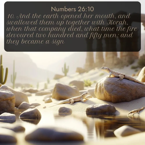 citation biblique : 10. And the earth opened her mouth, and swallowed them up together with Korah, when that company died, what time the fire devoured two hundred and fifty men: and they became a sign.
 sur fond image nature
