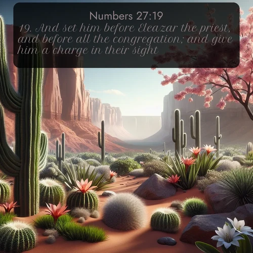 citation biblique : 19. And set him before Eleazar the priest, and before all the congregation; and give him a charge in their sight.
 sur fond image nature