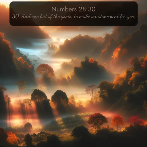 citation biblique : 30. And one kid of the goats, to make an atonement for you.
 sur fond image nature