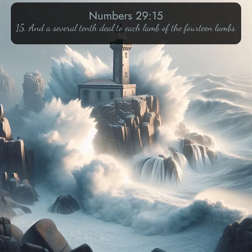 citation biblique : 15. And a several tenth deal to each lamb of the fourteen lambs:
 sur fond image nature
