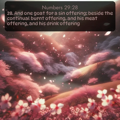 citation biblique : 28. And one goat for a sin offering; beside the continual burnt offering, and his meat offering, and his drink offering.
 sur fond image nature
