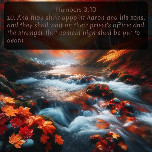 citation biblique : 10. And thou shalt appoint Aaron and his sons, and they shall wait on their priest&#039;s office: and the stranger that cometh nigh shall be put to death.
 sur fond image nature