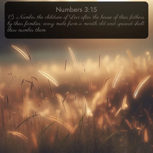 citation biblique : 15. Number the children of Levi after the house of their fathers, by their families: every male from a month old and upward shalt thou number them.
 sur fond image nature