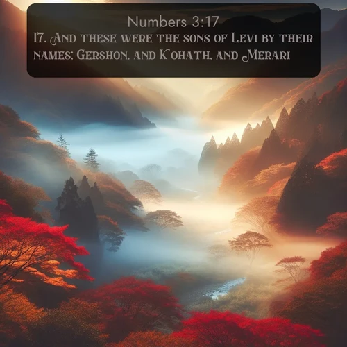 citation biblique : 17. And these were the sons of Levi by their names; Gershon, and Kohath, and Merari.
 sur fond image nature
