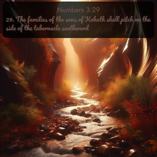 KJV Numbers  ; image nature: image with the bible verse :The families of the sons of Kohath shall pitch on the side of the tabernacle southward. ; Explore a stunning collection of Bible verse images featuring picturesque scenery like sun-drenched meadows, tranquil lakes, and majestic forests. All images are free to download and share. Verses include KJV Numbers 3:29. Current verse is overlayed with the thematic nature scene : Autumn rain creates temporary streams in slot canyons. ; 3:29