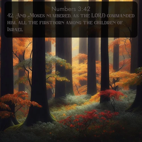 citation biblique : 42. And Moses numbered, as the LORD commanded him, all the firstborn among the children of Israel.
 sur fond image nature