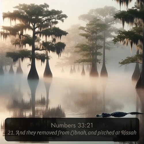 citation biblique : 21. And they removed from Libnah, and pitched at Rissah.
 sur fond image nature