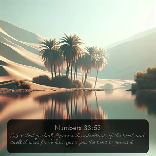 citation biblique : 53. And ye shall dispossess the inhabitants of the land, and dwell therein: for I have given you the land to possess it.
 sur fond image nature