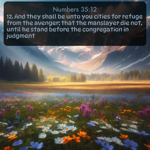 citation biblique : 12. And they shall be unto you cities for refuge from the avenger; that the manslayer die not, until he stand before the congregation in judgment.
 sur fond image nature