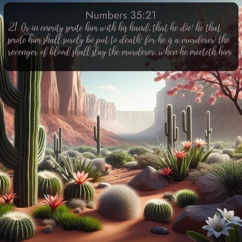 citation biblique : 21. Or in enmity smite him with his hand, that he die: he that smote him shall surely be put to death; for he is a murderer: the revenger of blood shall slay the murderer, when he meeteth him.
 sur fond image nature