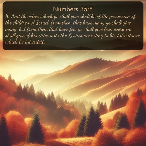 citation biblique : 8. And the cities which ye shall give shall be of the possession of the children of Israel: from them that have many ye shall give many; but from them that have few ye shall give few: every one shall give of his cities unto the Levites according to his inheritance which he inheriteth.
 sur fond image nature