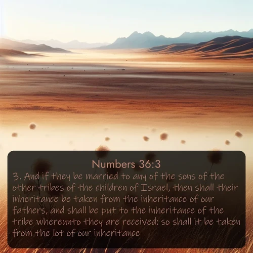 citation biblique : 3. And if they be married to any of the sons of the other tribes of the children of Israel, then shall their inheritance be taken from the inheritance of our fathers, and shall be put to the inheritance of the tribe whereunto they are received: so shall it be taken from the lot of our inheritance.
 sur fond image nature