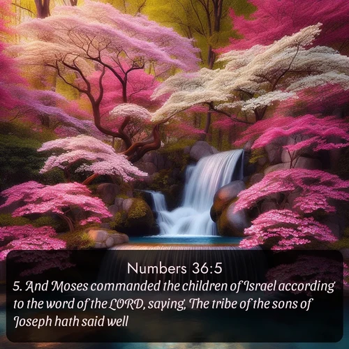 citation biblique : 5. And Moses commanded the children of Israel according to the word of the LORD, saying, The tribe of the sons of Joseph hath said well.
 sur fond image nature