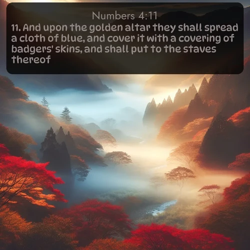citation biblique : 11. And upon the golden altar they shall spread a cloth of blue, and cover it with a covering of badgers&#039; skins, and shall put to the staves thereof:
 sur fond image nature