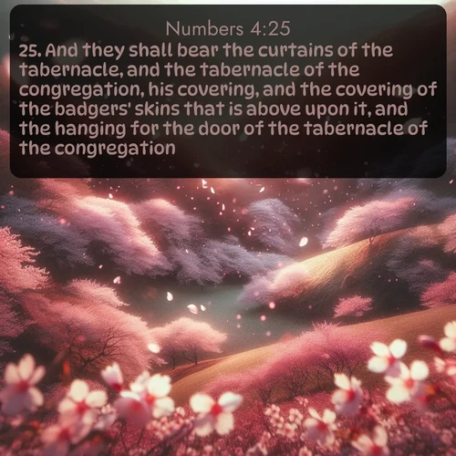 citation biblique : 25. And they shall bear the curtains of the tabernacle, and the tabernacle of the congregation, his covering, and the covering of the badgers&#039; skins that is above upon it, and the hanging for the door of the tabernacle of the congregation,
 sur fond image nature